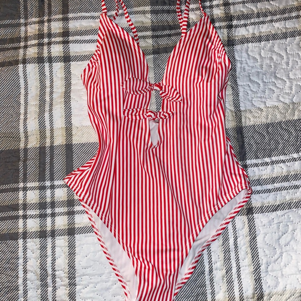 Xhilaration Red and White Striped women’s  One Piece Swimsuit